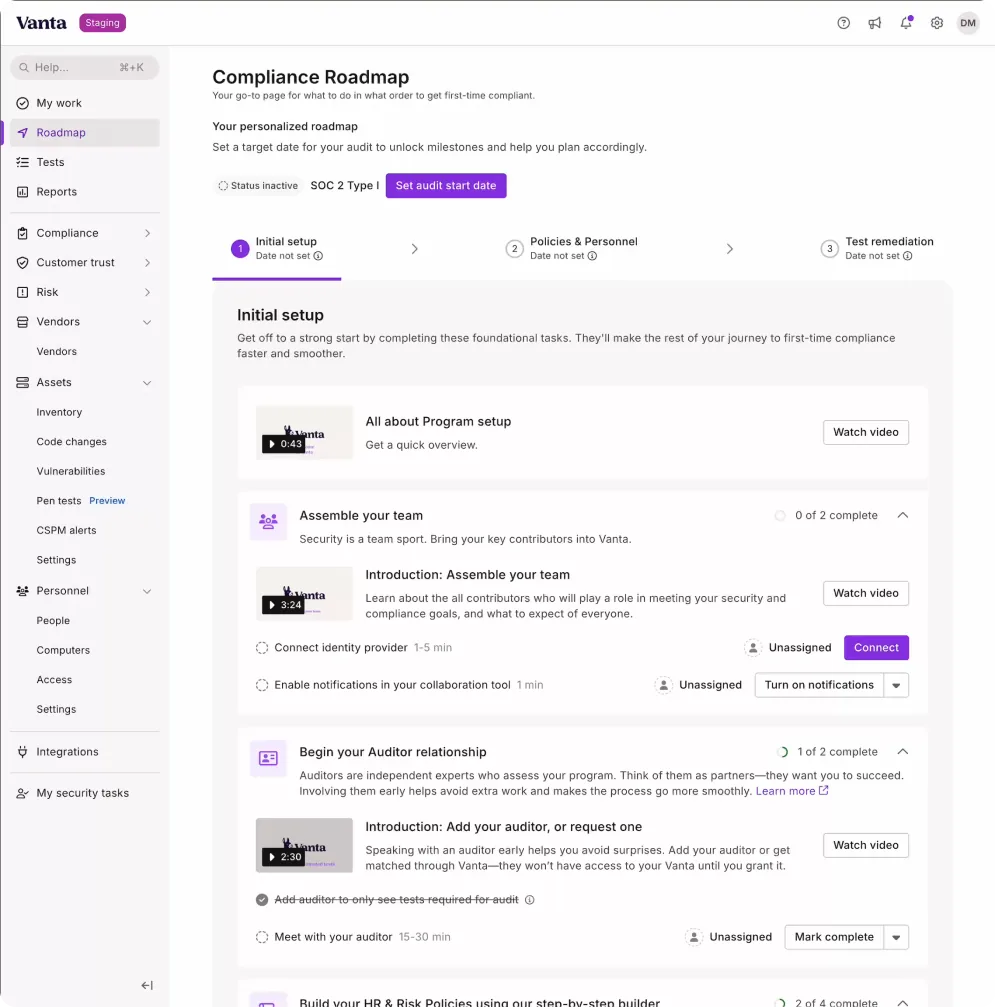 Vanta's redesigned Compliance Roadmap